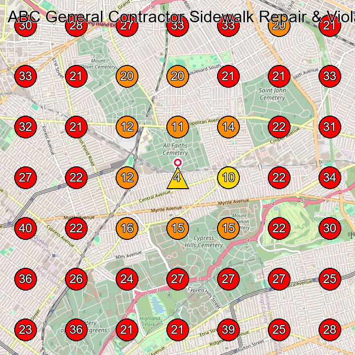 ABC General Contractor Sidewalk Repair & Violations Removal GeoGrid visibility map for Concrete Contractor in None
